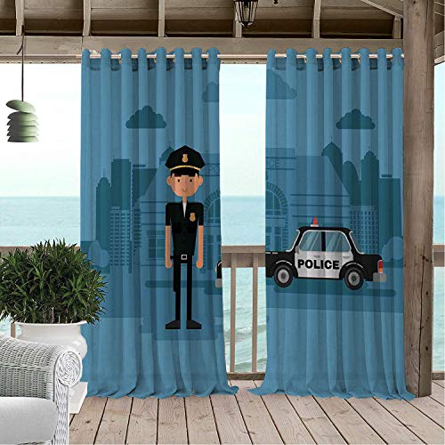 Linhomedecor Patio Waterproof Curtain Police Cartoon Officer Cop