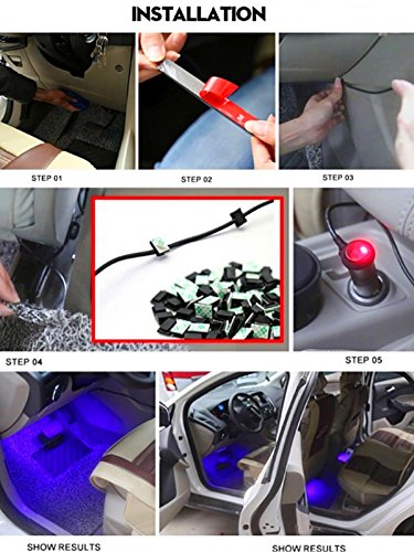 Safe View Car LED Strip Light, 4pcs 48 LED DC 12V Multicolor Music Car Interior Light LED Under Dash Lighting Kit with Sound Active Function and Wireless Remote Control, Car Charger