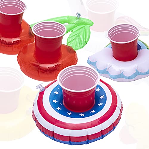 Rainbow Kingdom Inflatable Drink Holders, 12 Packs Inflatable Cup Coasters Drink Floats Floating Drink Holder Bath Toys for Kids and Swimming Pool Party
