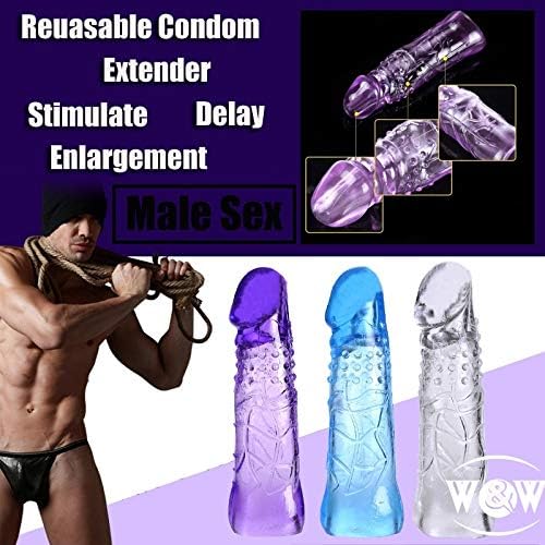 Summer Vacation W&W Men's Crystal Condoms Lengthen Enlargement Lasting Silicone Sleeve Sex Toy