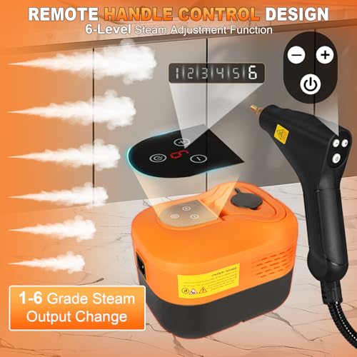 15-IN-1 Steam Cleaner Handheld【2800W Powerful Motor】【6 Level Pressure Steam - 4 BAR High Pressure】with Handle Control Button Cleaner for Household, Car, Kitchen - Orange