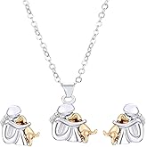 ZMJK Woman and Dog Hug Stud Earrings for Women Jewelry Set Cute Puppy Necklace Earrings Set for Pet Lover Jewelry Women Cuddle Puppy Pendant Necklace