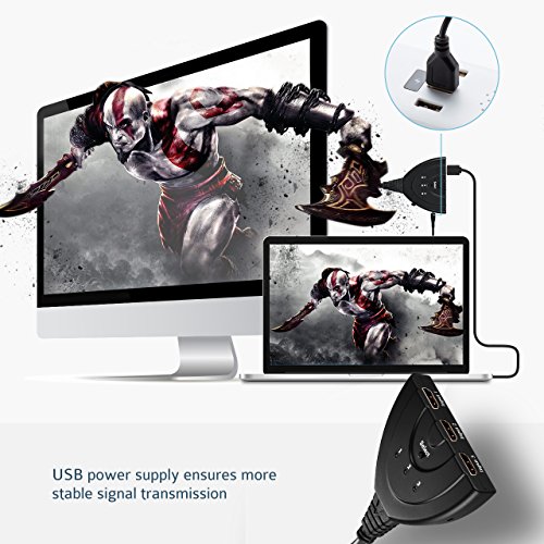 Yantop 3-Port HDMI Switch Splitter with Micro USB Charging Cord and Pigtail Cable, Support 3D & Full HD 1080P, 3 Input 1 Output HDMI Hub Extender Adapter, for Apple TV(with HDMI Port) PS3 PS4 TV Box