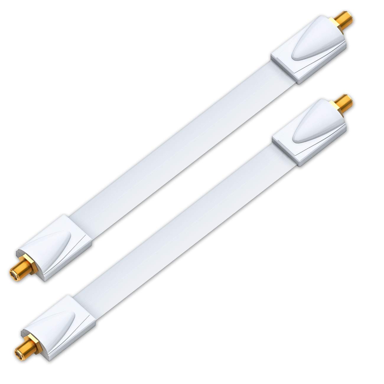 DeleyCon 26cm White Flat SAT Cable Extension with F Connectors, 2 Pack, MK3299, Compatible with All Standard SAT Cables