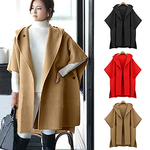 POTO Women Coats Plus Size, Ladies Loose Batwing Wool Poncho Winter Warm Coat Jacket Cloak Cape Parka Outwear - Thumbnail 6