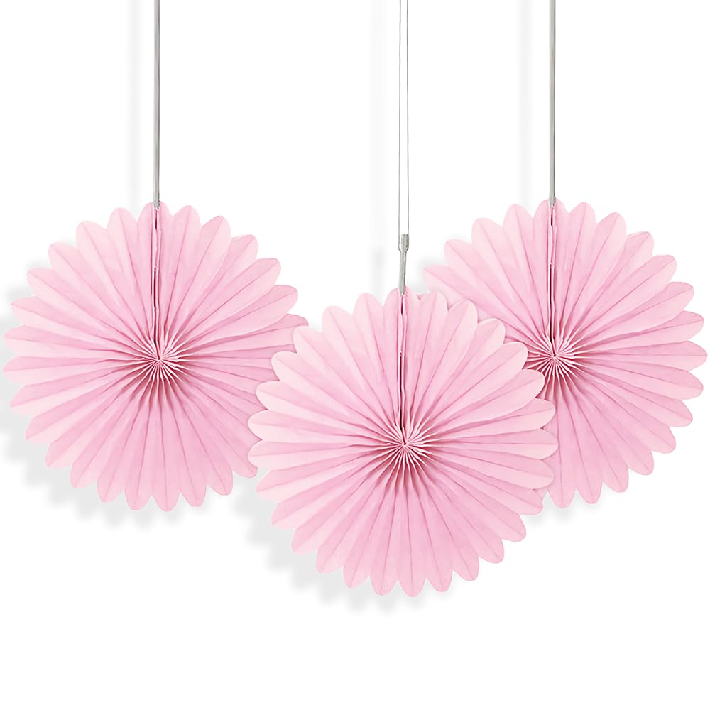 Lovely Pink Solid Tissue Paper Fans (15cm) 3 Pieces - Vibrant Hanging Decorations for Parties & Events