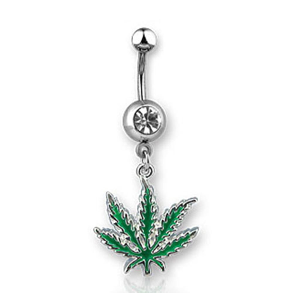 Surgical Steel Dangle Pot Leaf Marijuana Belly Bar Navel