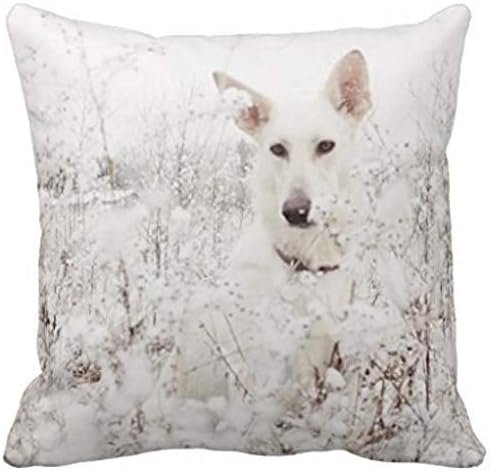 White German Shepherd In The Snow Throw Pillow Case 18" * 18"