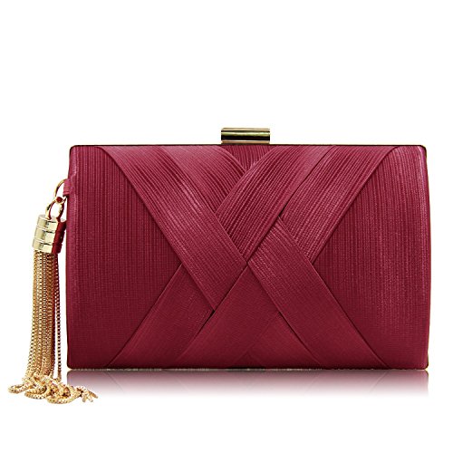 Ladies Velvet Bridal Clutch Purses For Women Elegent Crystal Evening Bags With Metal Tassels (Red1)