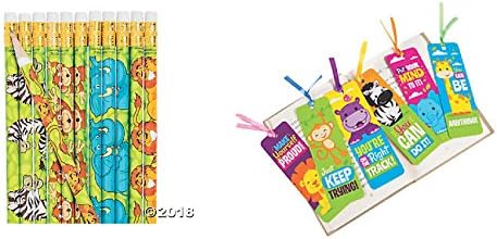 CVN Adorable 72 pce. Jungle / Safari / Zoo Animal Party Favors / Student-Classroom Prizes / 24 Zoo Animal Pencils & 48 Laminated Jungle Bookmarks