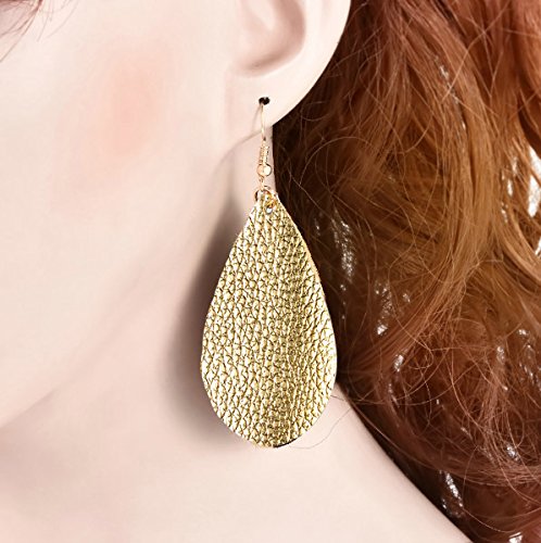 Teardrop Faux Leather Earrings Dangle Big Drop Antique Looking Handmade Fashion for Women Yellow