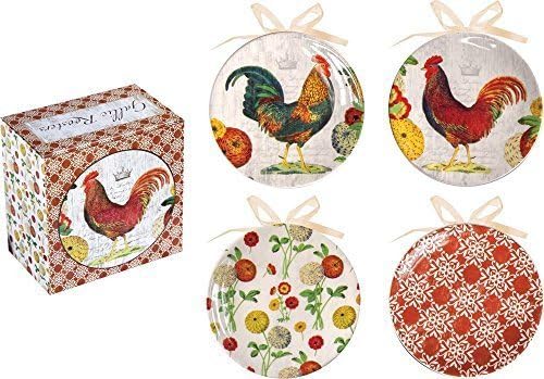 Manual Gallic Roosters Decorative Mini Plate Set of Four by Manual Woodworkers and Weavers