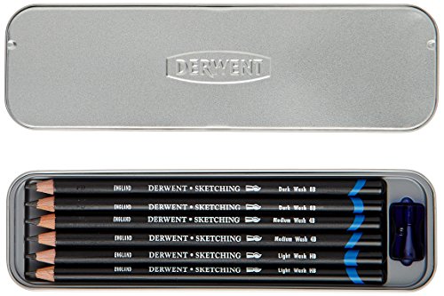 Derwent watersoluble sketching pencils, metal tin, 6 co…