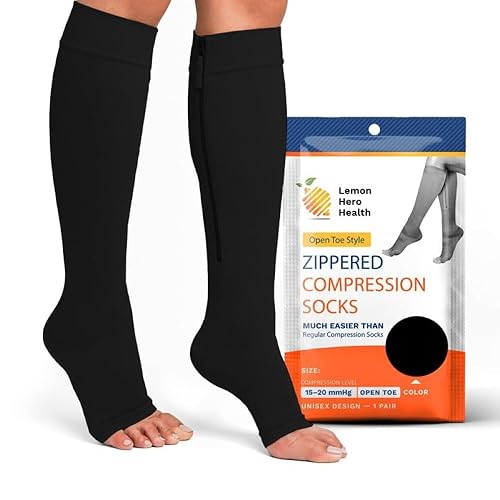 Lemon Hero Medical Zippered Compression Socks for Pregnant Women Open Toe  15-20 mmHg Women Compression Socks, Perfect for Varicose Veins, Swollen