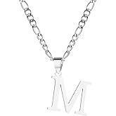 kelistom Gold Initial Necklace for Women Men 14K Gold Silver Tone Stainless Steel Letters Figaro Chain Necklace, Capital Monogram Necklace Alphabets from A-Z