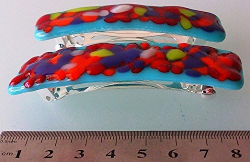 2 Hair Barrettes Glass Colourful Blue Mosaic,ORIGINAL HANDCRAFT,Hair Clip,Beautiful Hair Jewelry