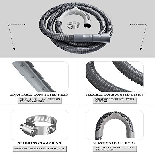 HOSOM 12FT Universal Washing Machine Drain Hose with Clamp, Compatible