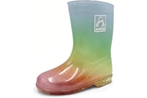 AMOJI Kid Rain Boots Boys Girls Glitter Waterproof Rain Shoes