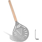 Turning Pizza Peel, 8 Inch Round Aluminum Metal Non-Slip Perforated Pizza Paddle with 15.6 Inch Wooden Handle for Homemade Pi