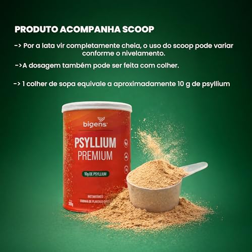 Psyllium Premium, Bigens, Fibra Solúvel, 100% Puro, Sem Aditivos, Vegano, Sem Glúten, 300g em Pó