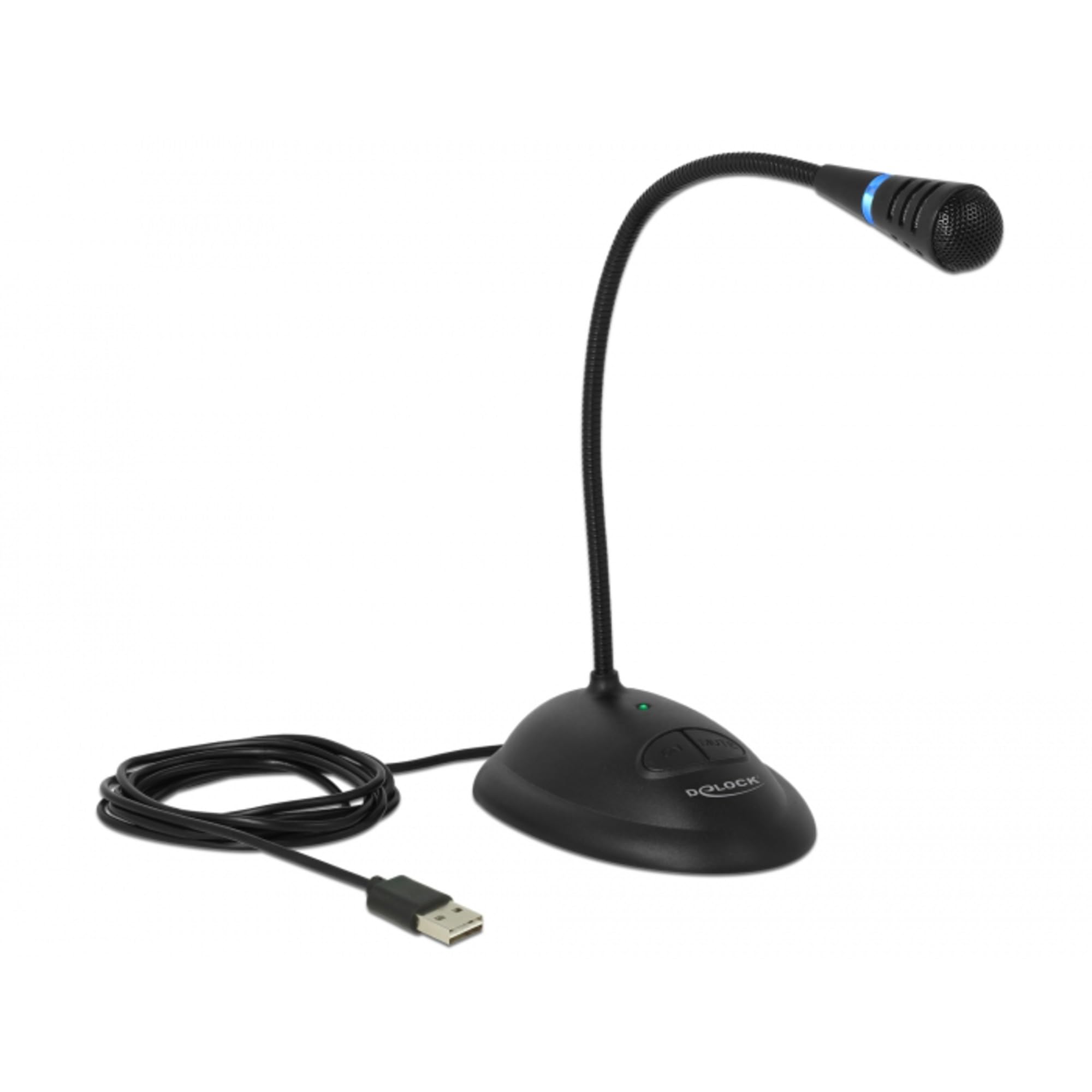 DELOCK 65871 USB Microphone with Stand and Mute/On & Off Button 1.7 m Black