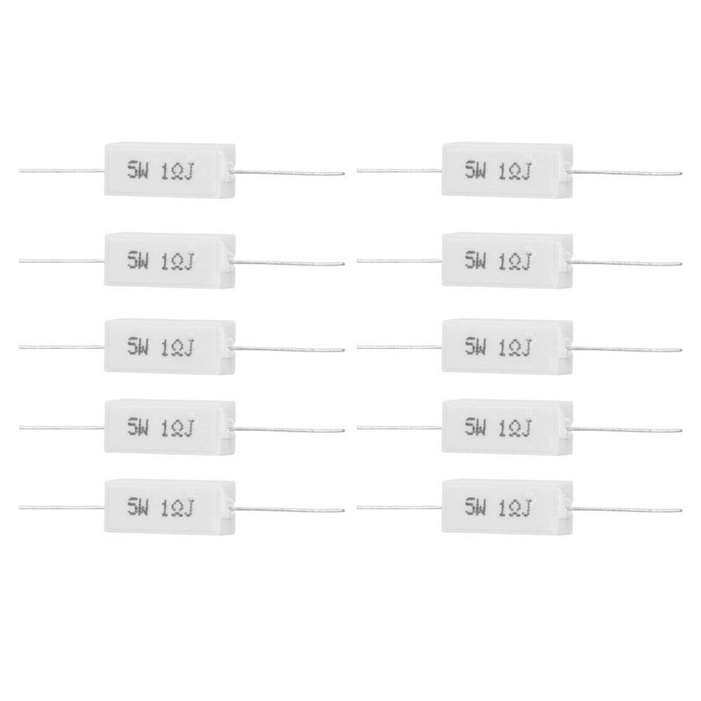 10pcs 5W Cement Resistor 5% Metal Oxide Film Body Power Resistor Ceramic Cement Shockproof Explosion Proof for Printed Circuit Boards 6 Kinds 1R02R 2.2R 3R 5R 10R(1R)