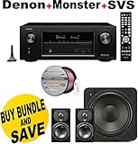 Denon AVRX2200W 7.2 Channel Full 4K Ultra HD A/V Receiver with Bluetooth and Wi-Fi + SVS Prime Satellite 2.1 Premium Black Ash Finish System + Monster - Platinum XP Clear Jacket MKIII 50' Compact Speaker Cable - Clear/Copper Bundle