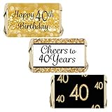 Black and Gold 40th Birthday Party Mini Candy Bar Wrappers - 45 Stickers