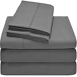 Premium 1800 Ultra-Soft Microfiber Collection Split King Sheet Set, Hypoallergenic, Easy Care, Wrinkle Resistant, Deep Pocket (Split King, Grey)