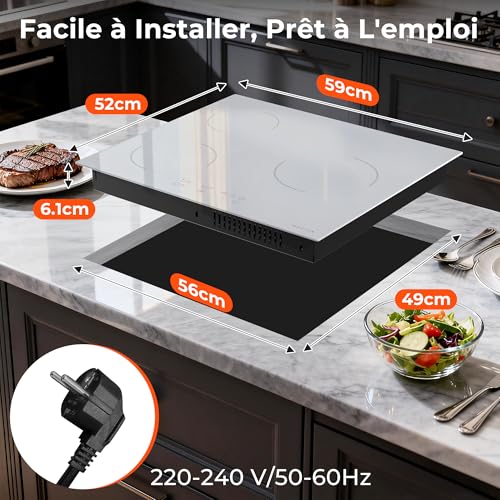Karinear 3-Burner Induction Hob, White Induction Hob with Socket, Built-in Induction Hob, Touch Control, Boost, Safety Lock, Timer, 3500W, 220V