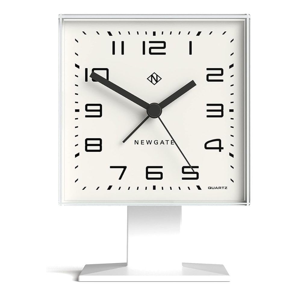 NEWGATE® Victor alarm clock | Square cube design | White | Ideal for bedside, desk or shelf | Retro bedroom & office accessory
