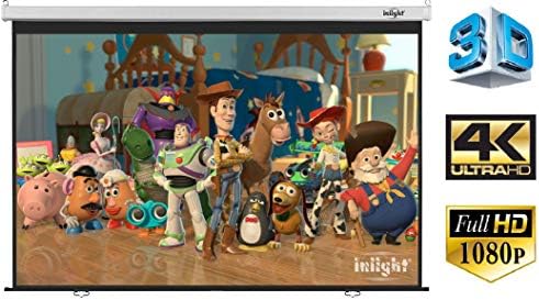 Inlight Wall 120 Inches Diagonal, 4:3 Format Spring Action No Autolock/Instalock UHD-3D-4K Compatible Projector Screen (8 ft x 6 ft)