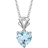 Agvana Valentines Day Gifts 14K White Gold Gemstone Pendant with Sterling Silver Chain 8mm Heart Birthstone Necklace for Women Fine Jewelry Anniversary Birthday Gifts for Women Mom Wife Girlfriend Her