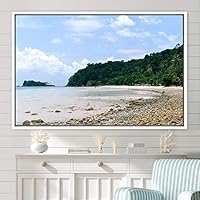Framed Canvas Wall Art Coastal Scenery Aerial Coastal Cool Multicolor Ocean Photography Realism Relax/Calm - 16x24 inches