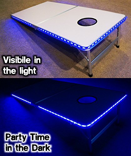 PartyPongTables.com 2-in-1 Dallas Football Field with LED Lights 2-in-1 Cornhole Boards & Beer Pong Tailgate Table with Color-Changing LED Glow Lights - Dallas Football Field