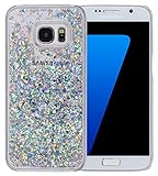 BLLQ Samsung Galaxy S7 Case Floating Liquid Diamond Style , Silver Shiny Flowing Flow Quicksand Sparkle Moving Glitter Liquid Diaomond Case for S7 ,Diamodn Twinkle Silver