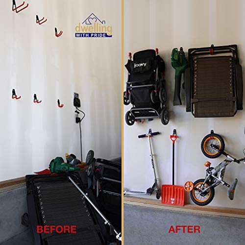 Heavy Duty Wall Hooks, 8-Pack Steel Garage Hooks for Garage Storage - Wall Mount Hanging Hooks Tool Organizer Holds 40 Lbs Each - Rust Resistant Double Hooks for Garden and Garage Tools Organization
