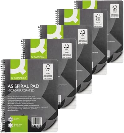Q-Connect Executive A5 Plus 80 Leaf Ruled Feint and Margin Spiral Pad Pack of 5