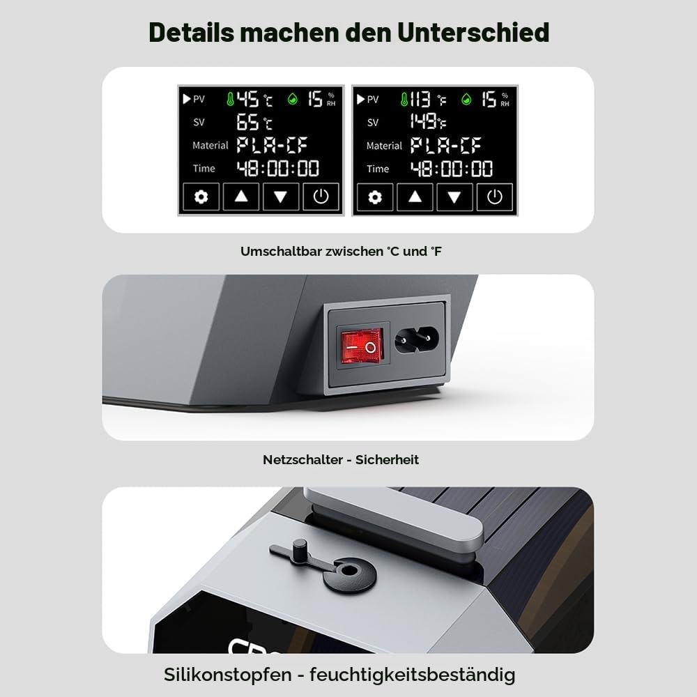 Offizieller Creality Space PI Filament Trockner, 3D Drucker Filament Trockner Box, Filamentaufbewahrung und Filamententwässerung für 1 kg Filament, Ein-Tasten-Einstellung für PLA PETG ABS TPU Nylon 6