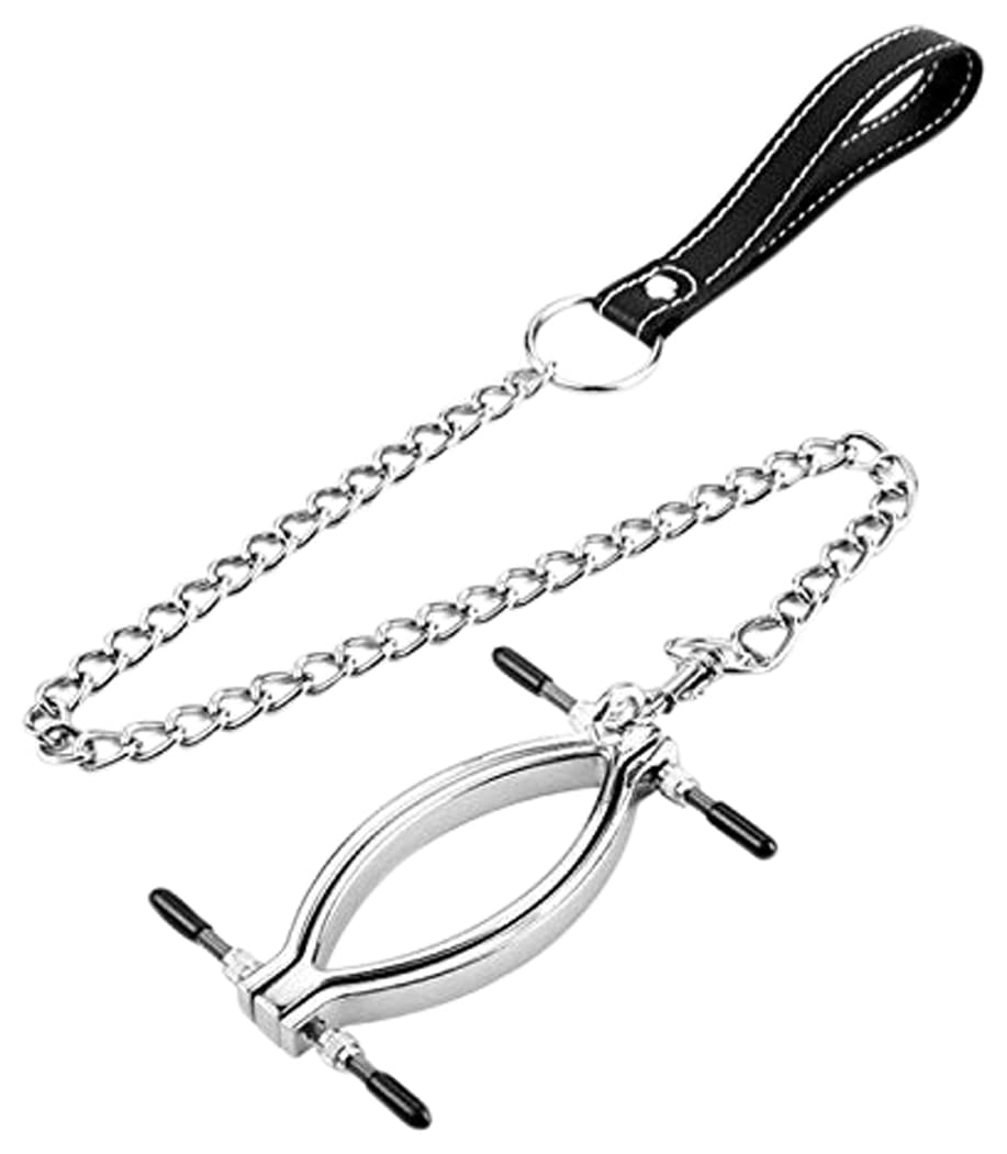 Bondage Masters Female Chastity Device Labia Clamp Spreader, Detachable Leash