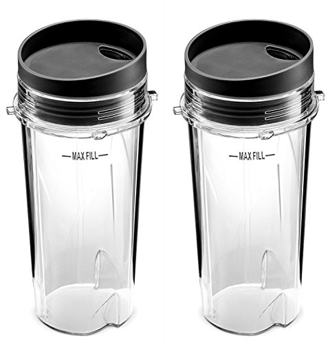 Ninja Blender 16 ounce Cup - With Sip and Seal Lids -Value Two Pack; Compatible Models Listed Below