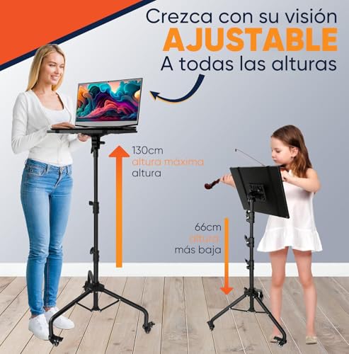 WEAGP Soporte para Proyector con Ruedas, Soporte para Proyector Tripode con Bandeja para Ratón, Porta Celular y Bandeja de Almacenamiento, Soporte Trípode Proyector para Oficina Hogar Estudio