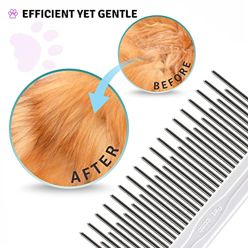 Detangling Pet Comb with Long & Short Stainless Steel Teeth for