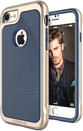 iPhone 7 case, SGM Premium Hybrid [Dual Layer] Armor Case Cover For Apple iPhone 7 [Anti-Slip Design] [Shock Proof] (Dark Blue + Gold)