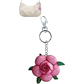 Yzikema Genuine Leather Rose Flower Keychain - Boho Chic Wallet Pendant Charm Keychains, Cute Women's Gift Accessory