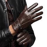 Men's Warm Lambskin Genuine Leather Gloves For Men Winter Driving Brown L
