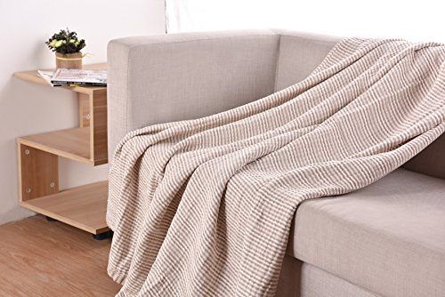 Premium Cotton Blanket - Queen Size,79'X87' Dyes The Jacquard Weave Frivolous Ventilation Design Brown Cozy Blanket for Bed, Couch
