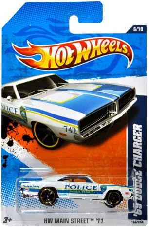 Mattel Year 2010 Hot Wheels "HW MAIN STREET" Series Set (6/10) 1:64 Scale Die Cast Car (166/244) - Ocala Florida Police White Muscle Car '69 DODGE CHARGER (T9873)