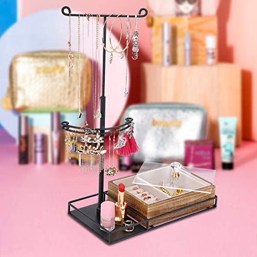 Keebofly Jewelry Organizer Stand Metal & Multifunctional & Large Storage Box, Jewelry Holder for Necklaces Bracelet Earrings Ring (Carbonized Black)