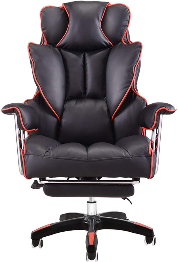ChengBeautiful Computer Gaming Chair Height-adjustable Reclining Computer Chair With PU Leather Home Office Desk Chair Foot Pedal High Back Office Chair (Color : Black, Size : 70X70X125CM)